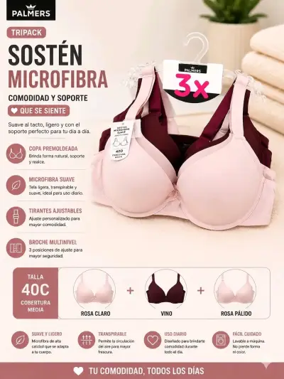 TriPack Sostén Microfibra Palmers - miniatura 3