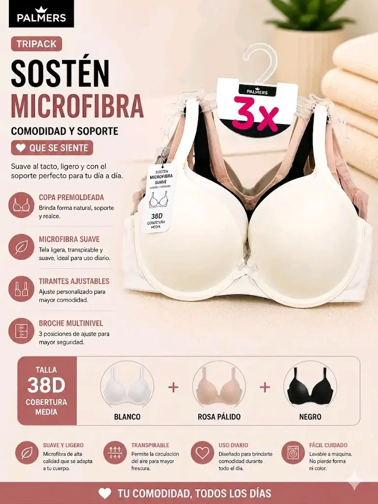 TriPack Sostén Microfibra Palmers - 4
