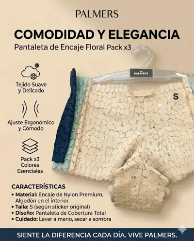 Pack 3 Pantaletas Palmers Encaje Floral - miniatura 1