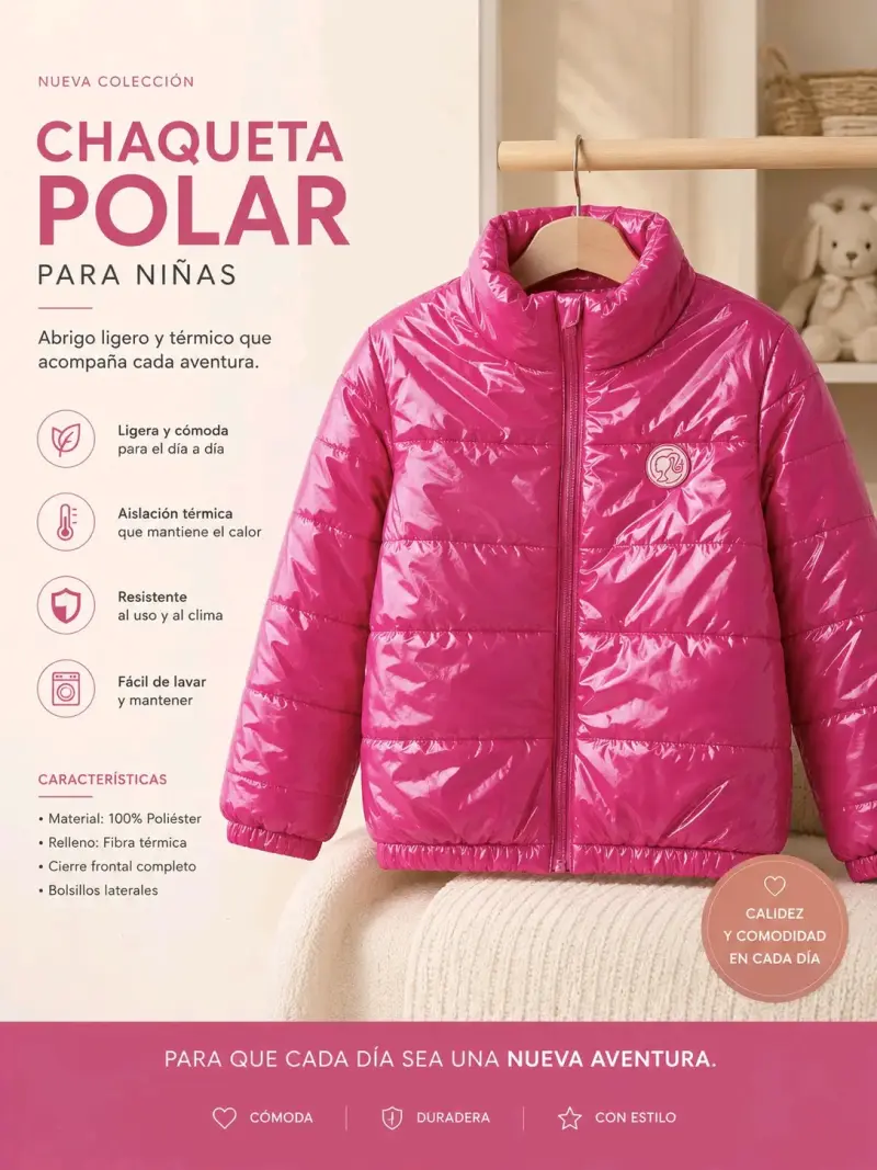 Parka marca Barbie polar rosada para niñas