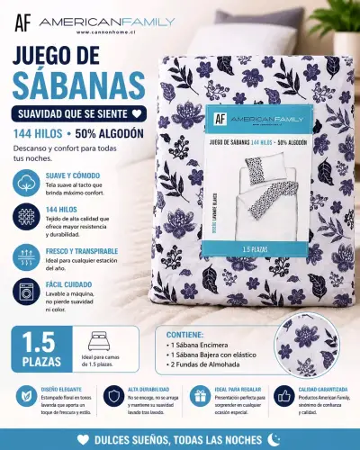 Juego de sábanas floral 1.5 plazas - miniatura 1