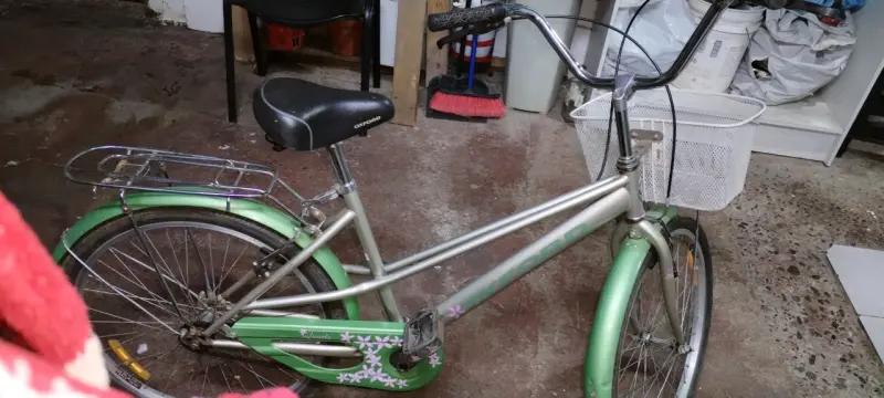 Bicicleta urbana verde con cesta - 1