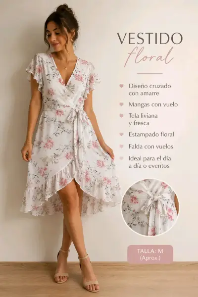 Vestido floral blanco con volantes - miniatura 3