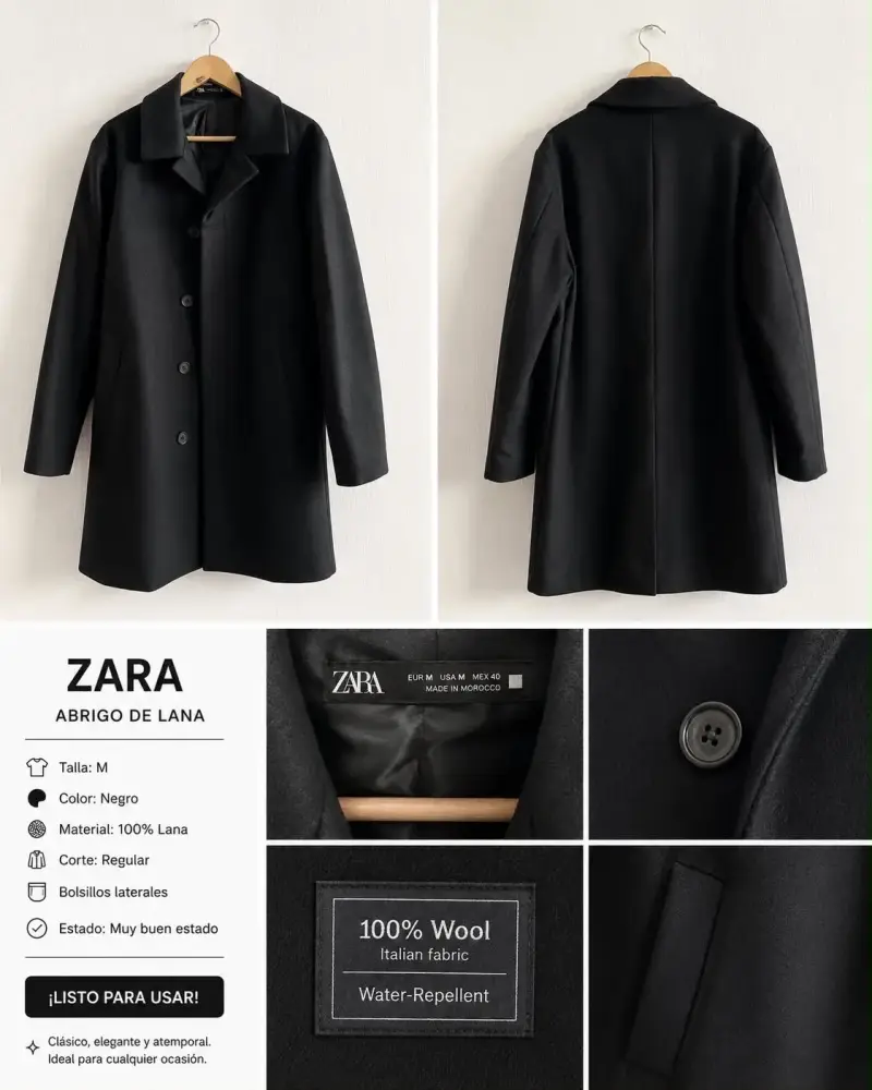 Abrigo de lana negro Zara
