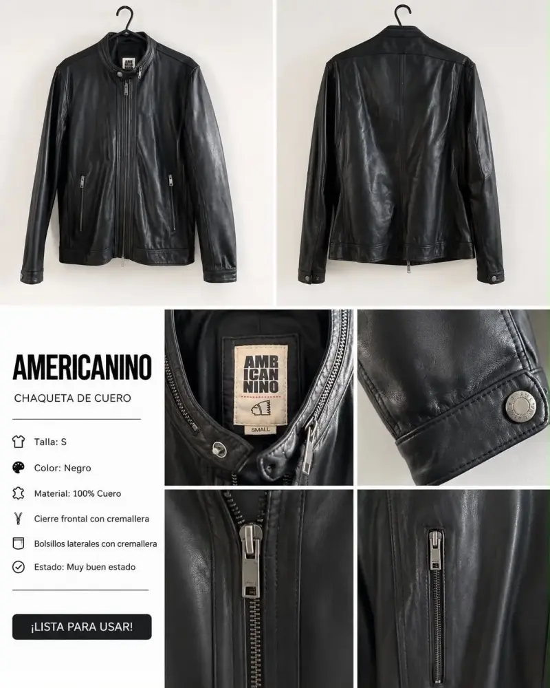 Chaqueta de cuero negro Americano