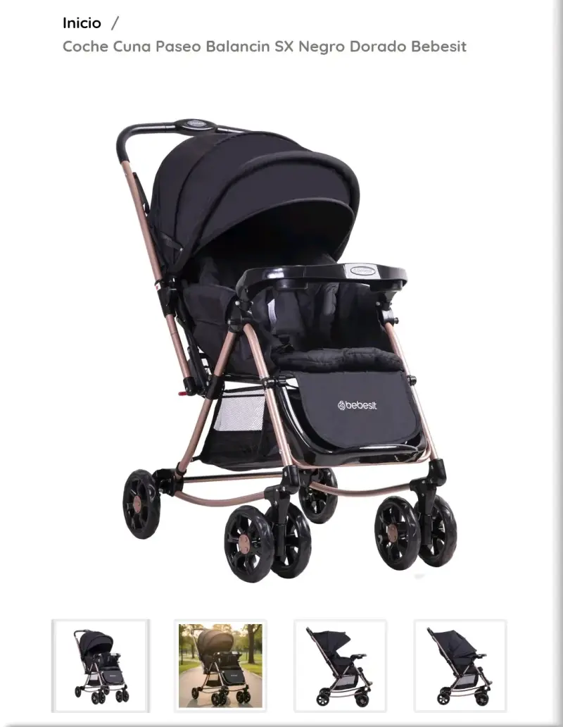 Bebesit Coche Cuna Balancin SX Negro Dorado - 5