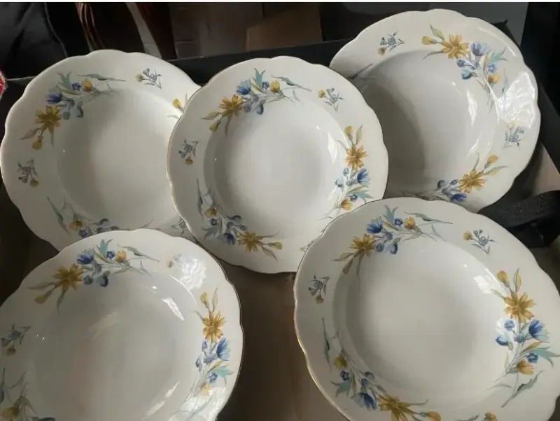 5 platos hondos antiguos polacos con diseño floral - 5