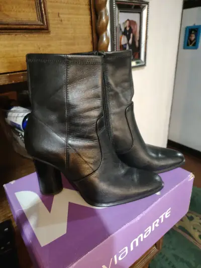 Botines de cuero negro zara - miniatura 1