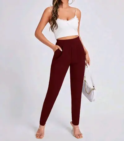 Pantalones burdeos mujer - miniatura 1