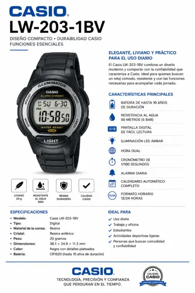 Reloj CASIO LW-203-1BV: Elegancia y Funcionalidad - miniatura 1