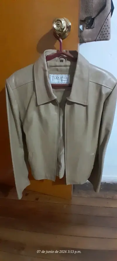 Chaqueta de cuero beige - miniatura 1