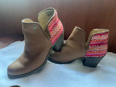 Botines de cuero con tejido - miniatura 1