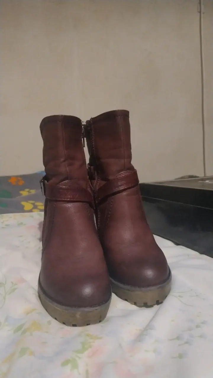 Botines de cuero  sintético marrón con taco - 2