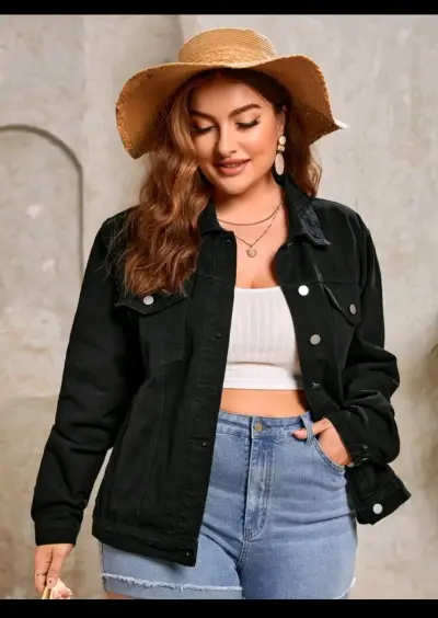 Chaqueta de jean negra mujer - miniatura 3