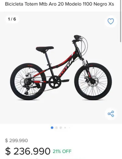 Bicicleta Totem Mtb Aro 20 Modelo 1100 Negro Xs - miniatura 6