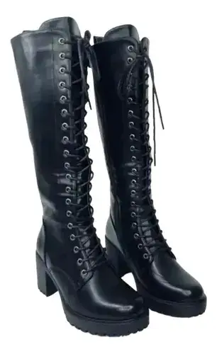 Botas altas negras con cordones - miniatura 1