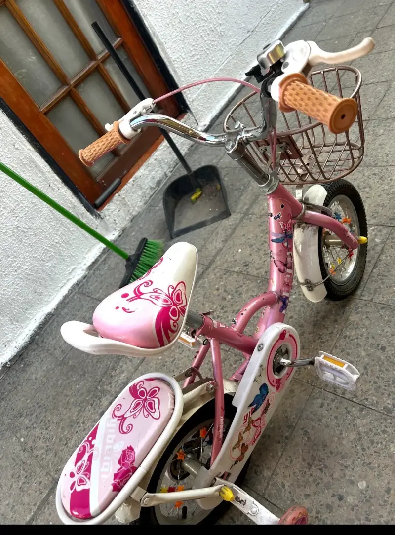 Bicicleta infantil rosada con rueditas - 3