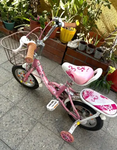 Bicicleta infantil rosada con rueditas - miniatura 4