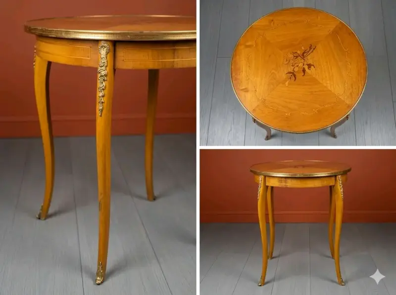 Mesa redonda de madera vintage estilo Luis XVI