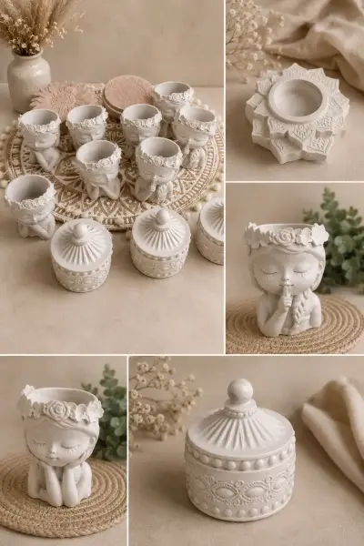Set decorativo de cerámica blanca - miniatura 1