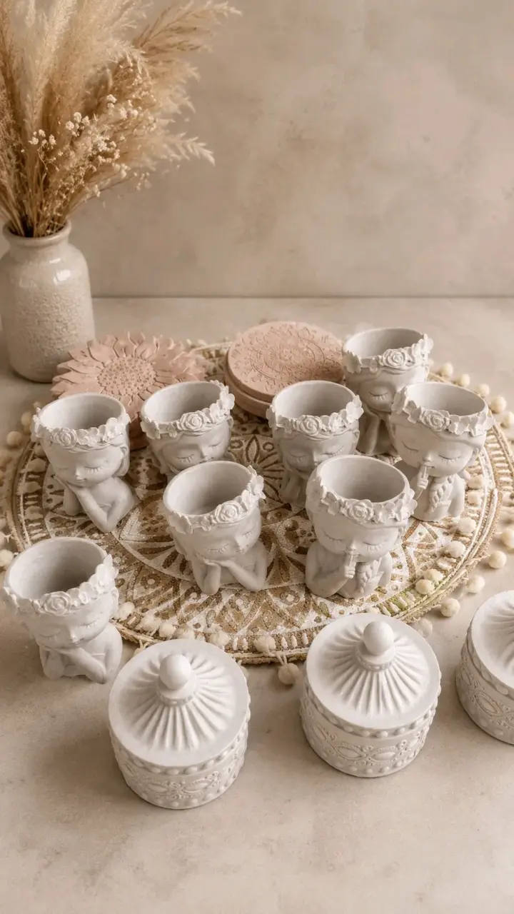 Set decorativo de cerámica blanca - 2