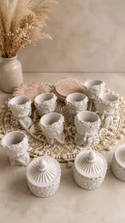 Set decorativo de cerámica blanca - miniatura 2