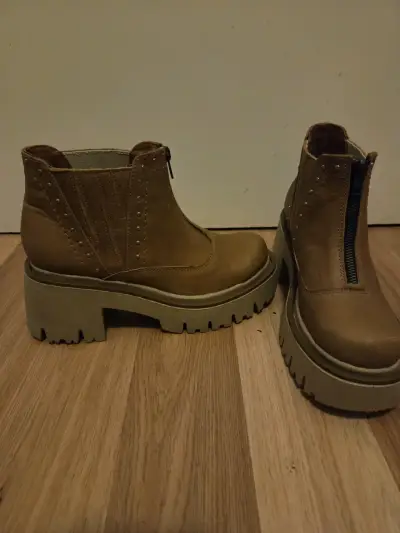 Botines de cuero camel con plataforma - miniatura 1