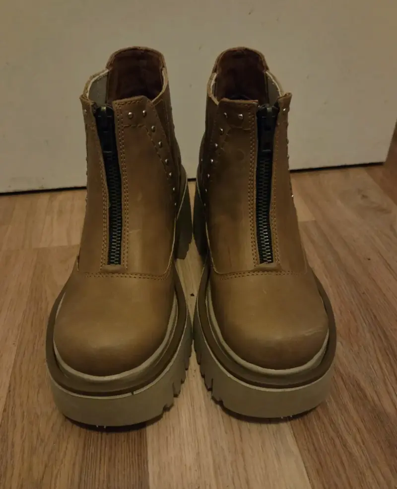 Botines de cuero camel con plataforma - 2