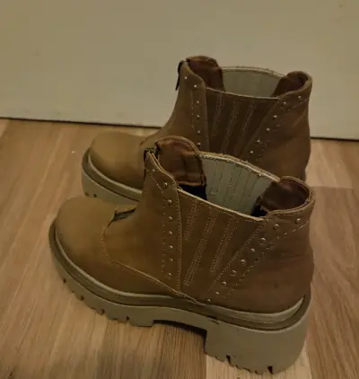 Botines de cuero camel con plataforma - miniatura 3