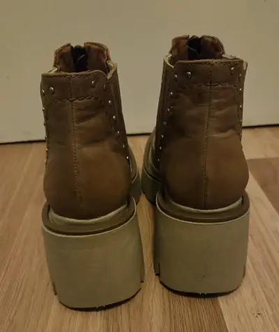 Botines de cuero camel con plataforma - miniatura 4