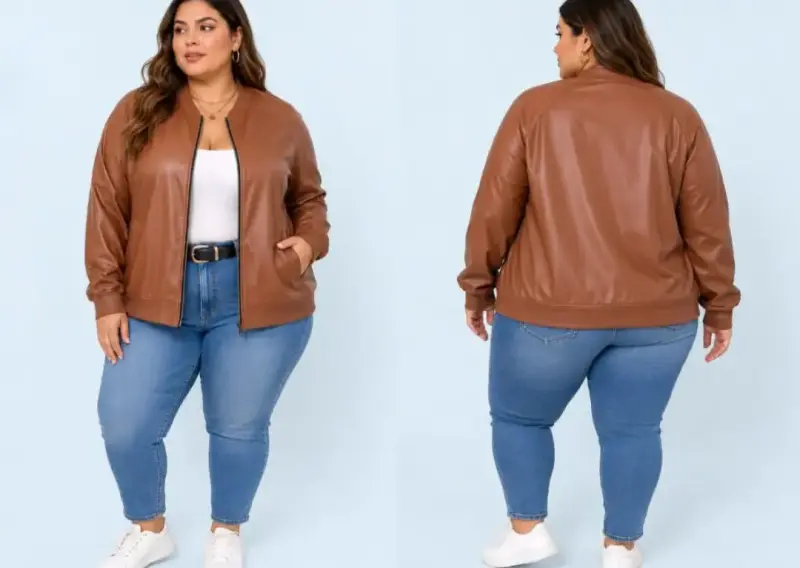 Chaqueta marrón de cuero eco talla grande