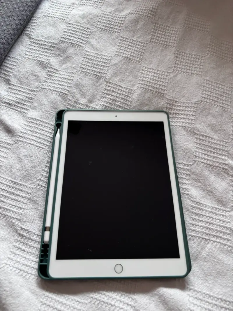 IPad con lápiz y funda verde - 1