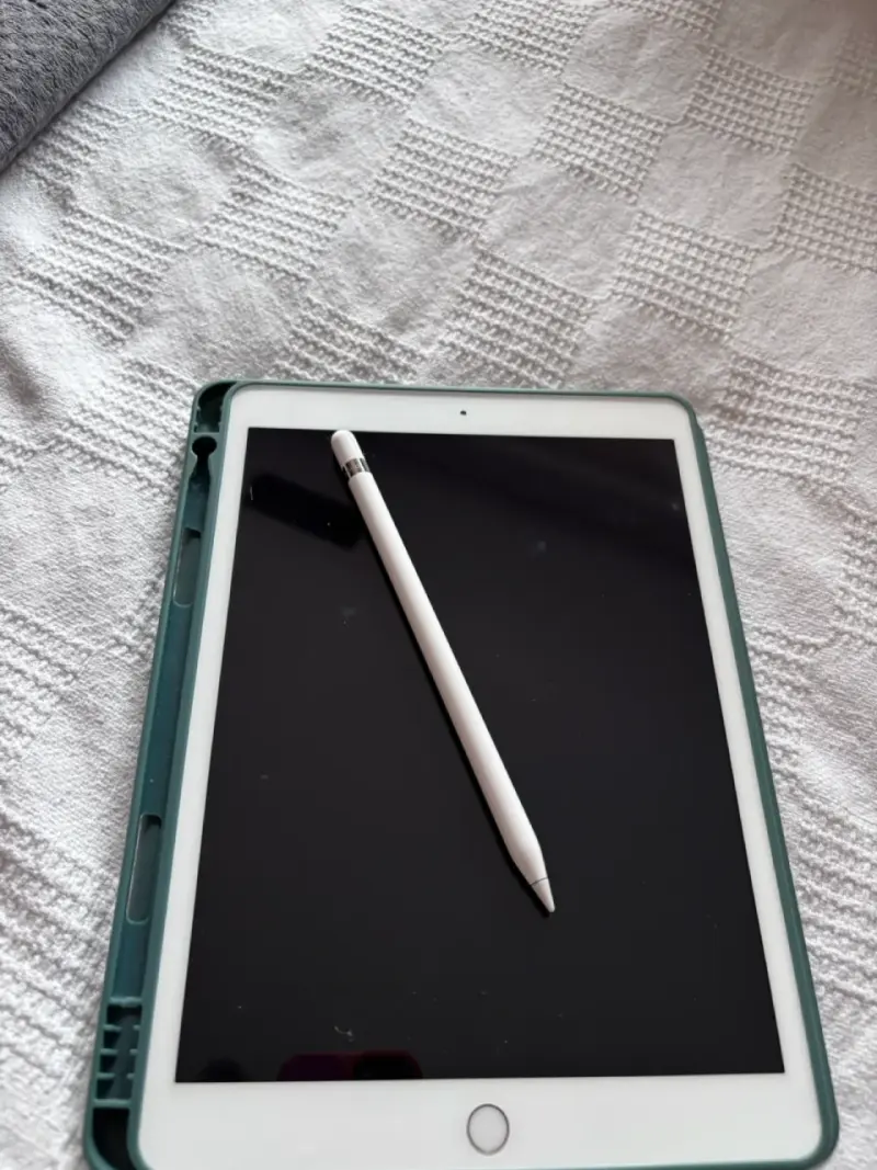 IPad con lápiz y funda verde - 2
