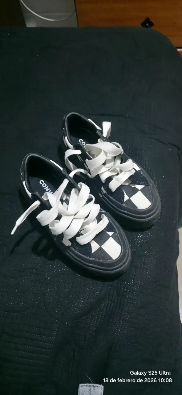 Zapatillas ajedrez blanco y negro converse talla37 - 1