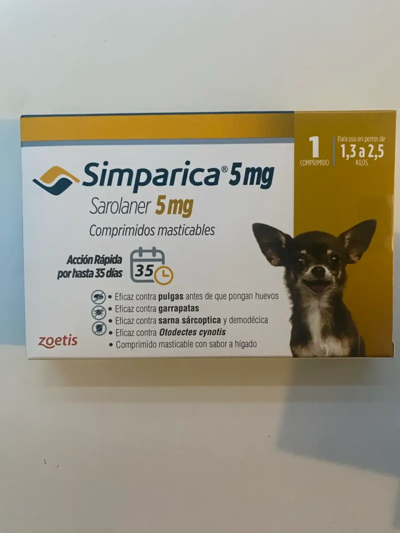 Simparica 5mg 1,3 a 2,5 kilos x 1 comprimido