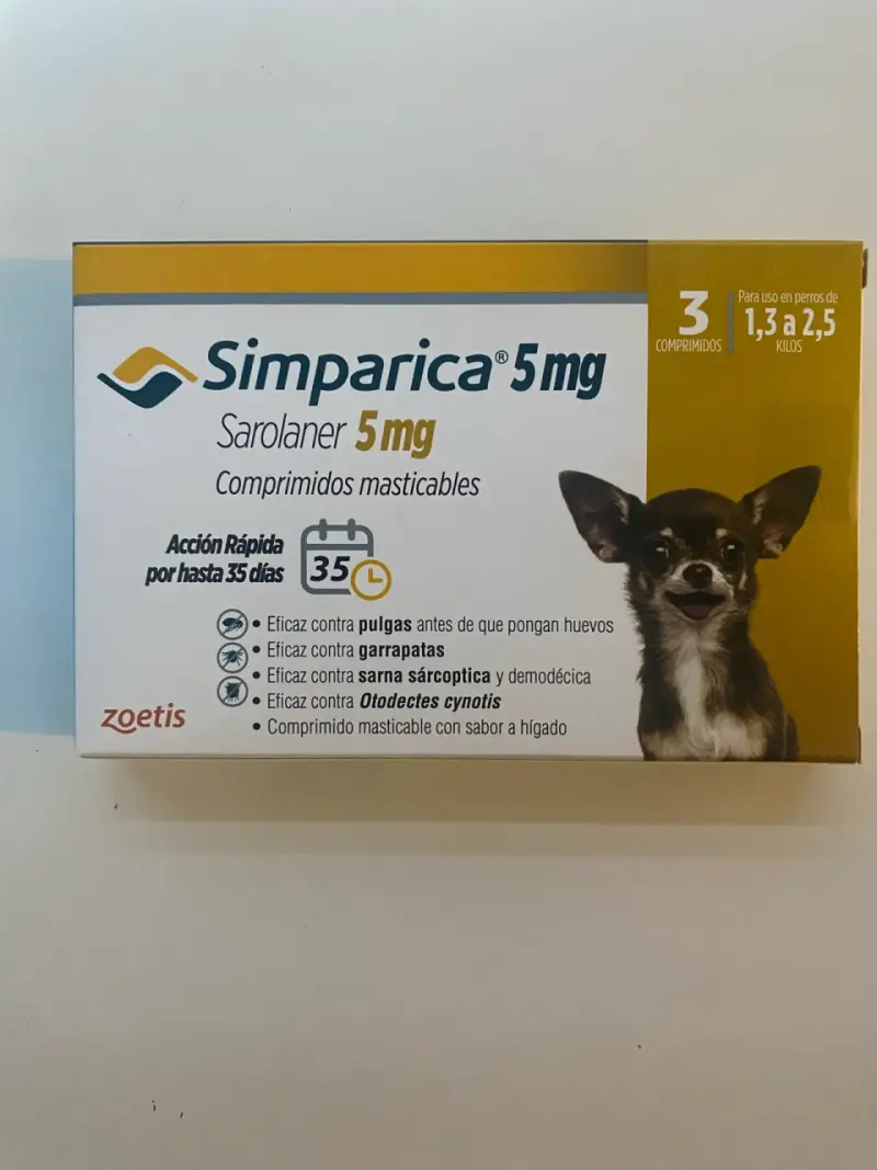 Simparica 5mg 1,3 a 2,5 kilos x 3 comprimidos