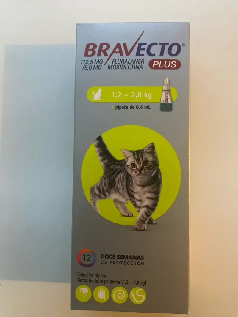 Bravecto 3meses Plus para gatos 1,2 a 2,8 kilos