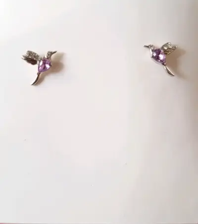 Aros colibrí con piedras moradas - miniatura 1