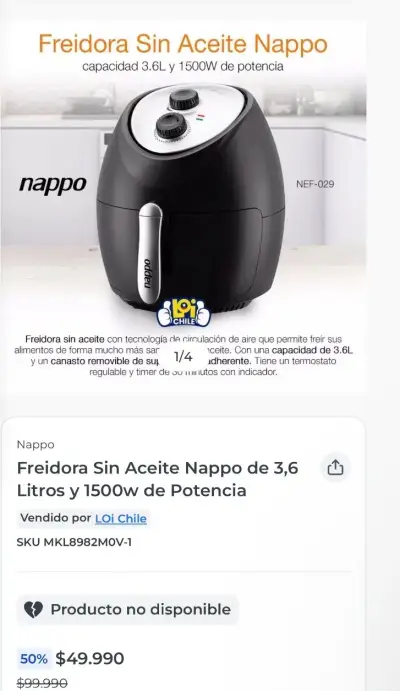 Freidora Sin Aceite Nappo 3.6L - miniatura 1