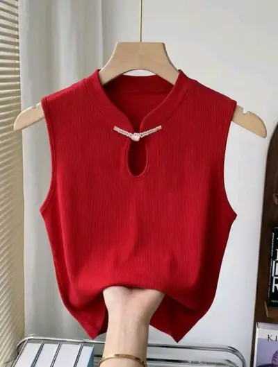 Blusa sin mangas roja elegante talla M nueva - miniatura 1