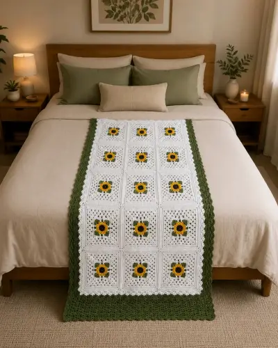Cubrecama de crochet con girasoles - miniatura 1