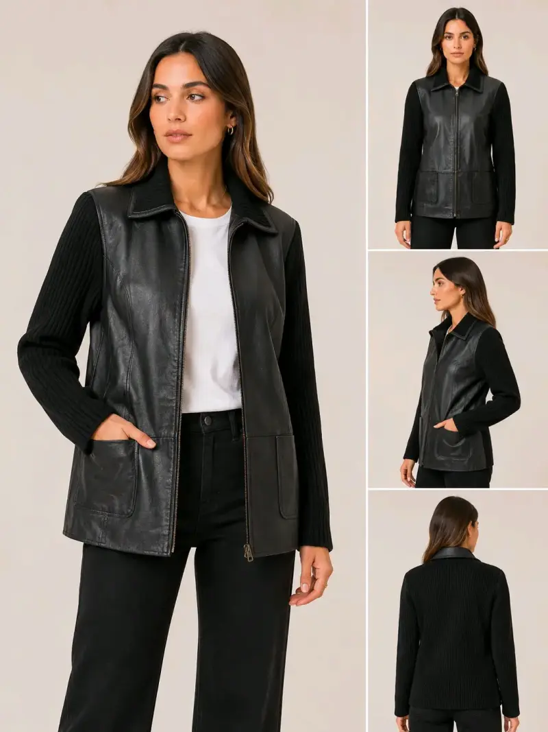 Chaqueta negra de cuero mujer