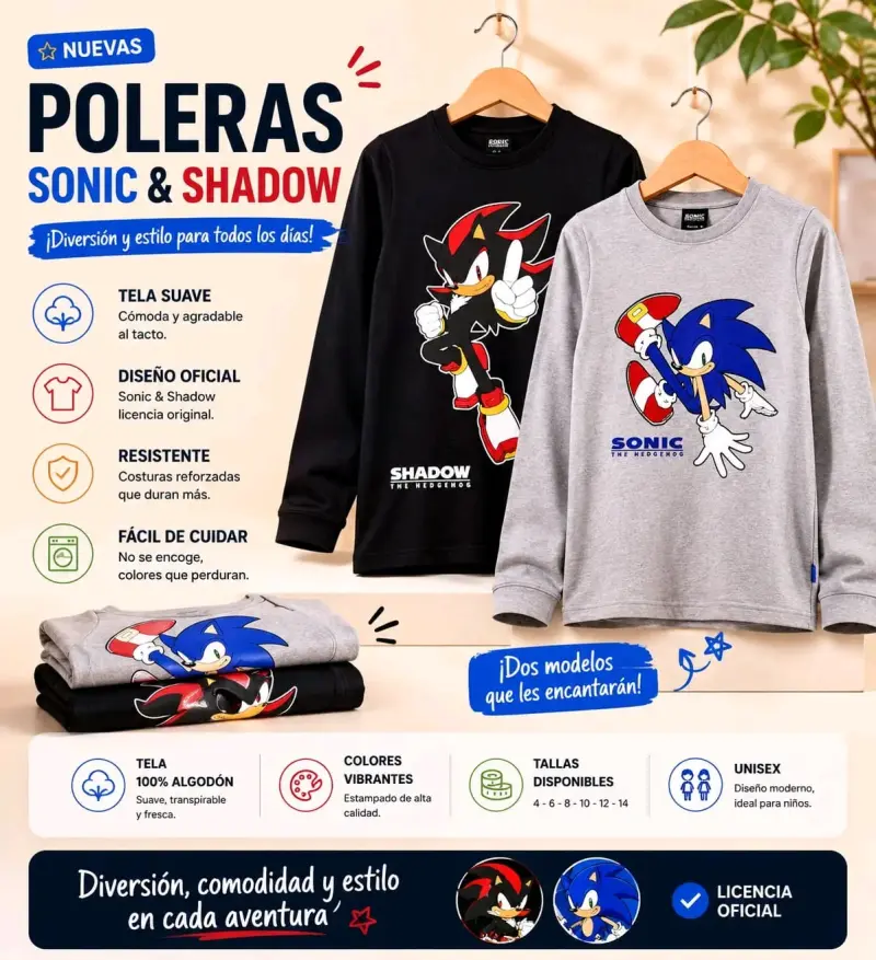 Poleras Sonic y Shadow unisex