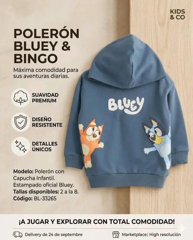 Polerón Bluey con capucha infantil - 1