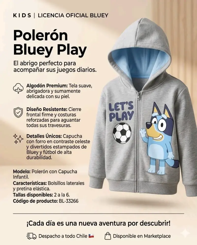 Polerón Bluey con capucha infantil - 2