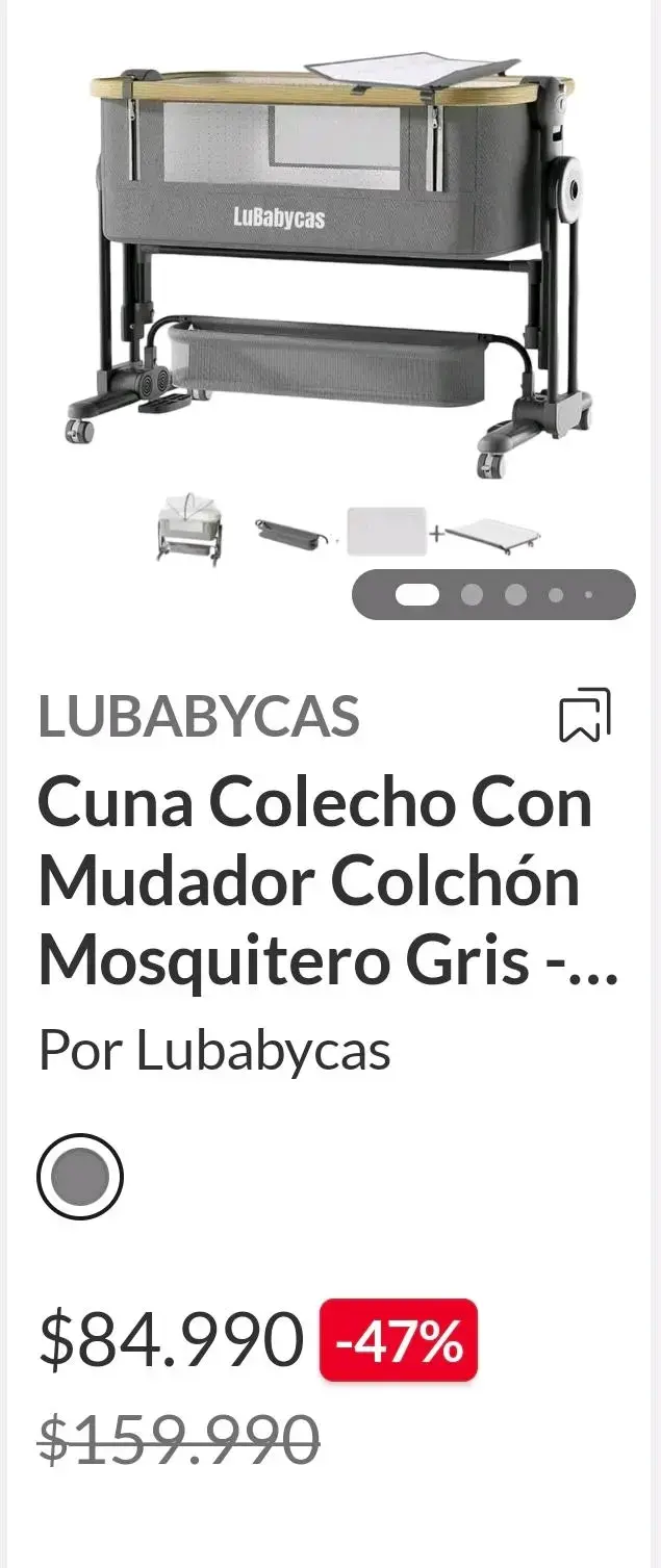 Cuna colecho con colchón gris - 1