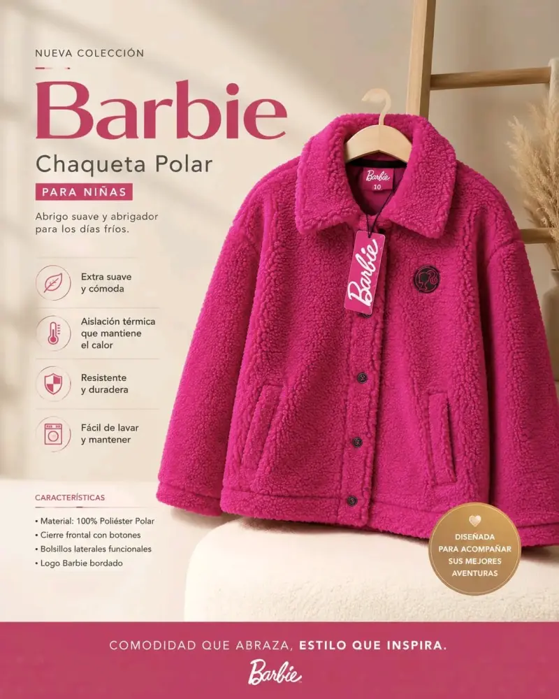 Chaqueta polar Barbie niña fucsia