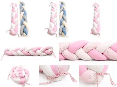 Cojín trenzado Rosa protector para cuna - miniatura 3
