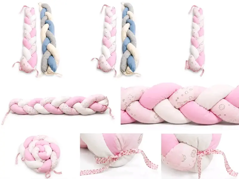 Cojín trenzado Rosa protector para cuna - 4