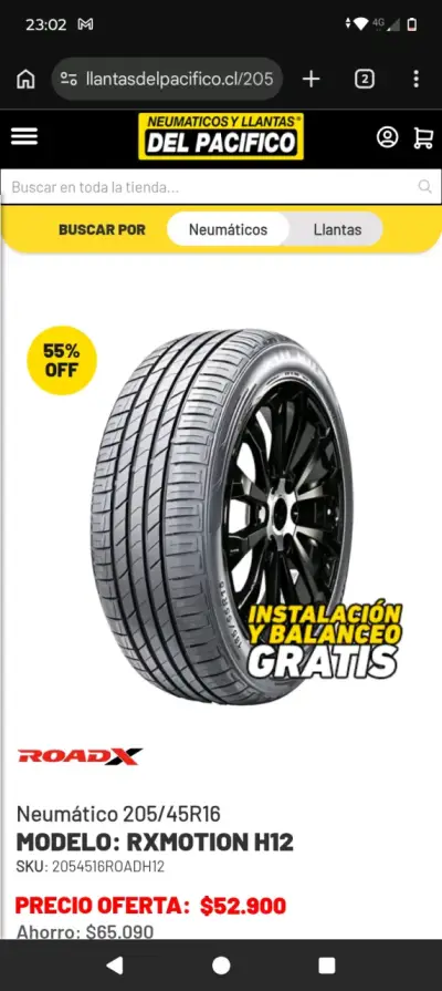 Neumático Roadx RXMotion H12 205/45R16 - miniatura 1